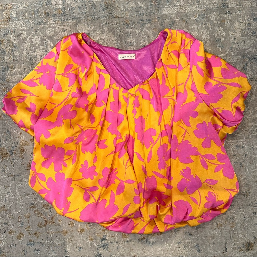 AndTheWhy Pink and Orange Cropped Blouse